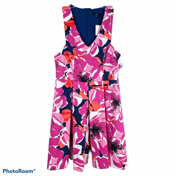 Trina Turk NWT Marcia 2 Floral Fit & Flare Dress Size 10 Sleeveless V-Neck - Picture 2 of 11